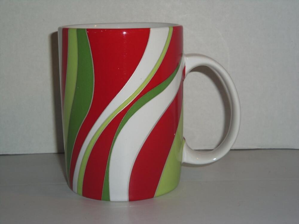 Starbucks 2004 Holiday Mug Cup Red Green White Swirls -051503